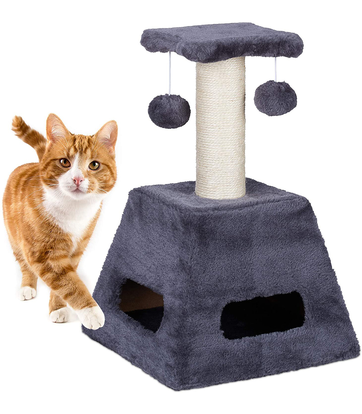 Stalp de zgariat pentru pisici cu trunchi de sisal si jucarii, Turn mic, Gri, 27 x 27 x 42 cm Ansambluri pret redus imagine 2022