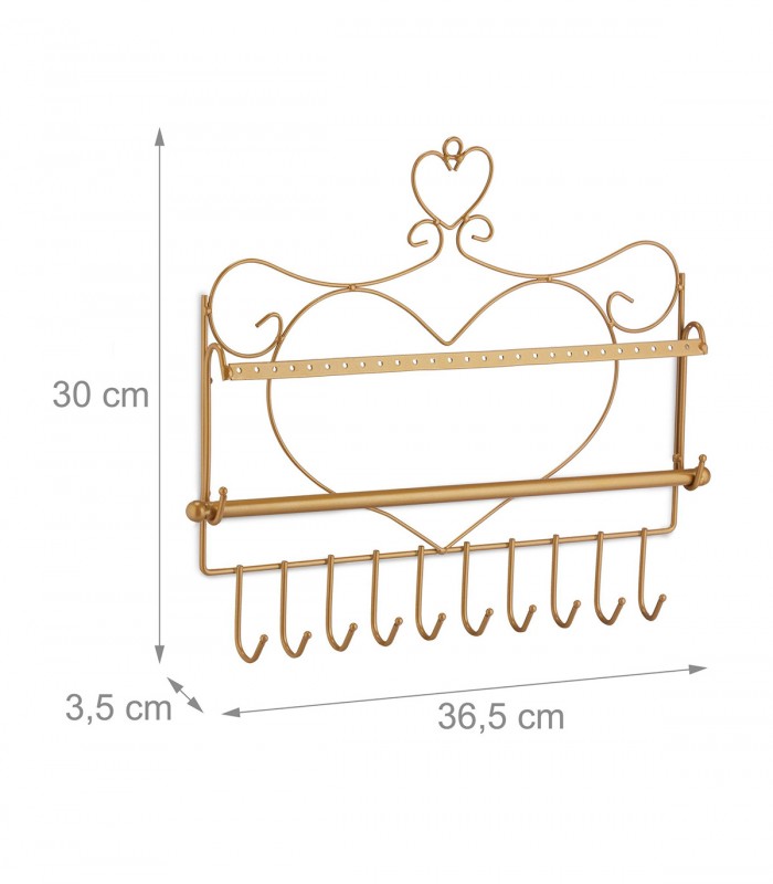 Organizator bijuterii de perete, Metal, Auriu, 30 x 36.5 x 3.5 cm