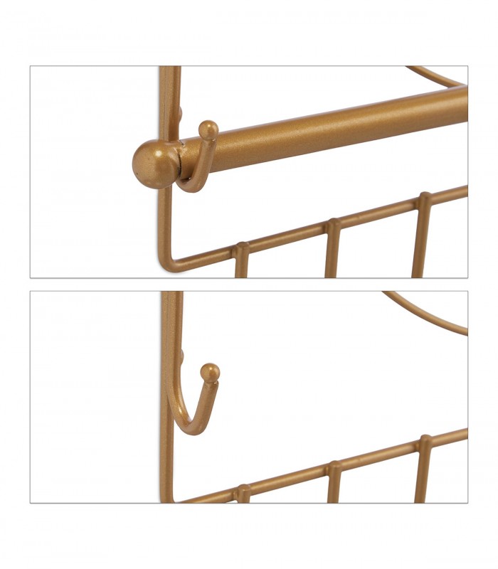 Organizator bijuterii de perete, Metal, Auriu, 30 x 36.5 x 3.5 cm