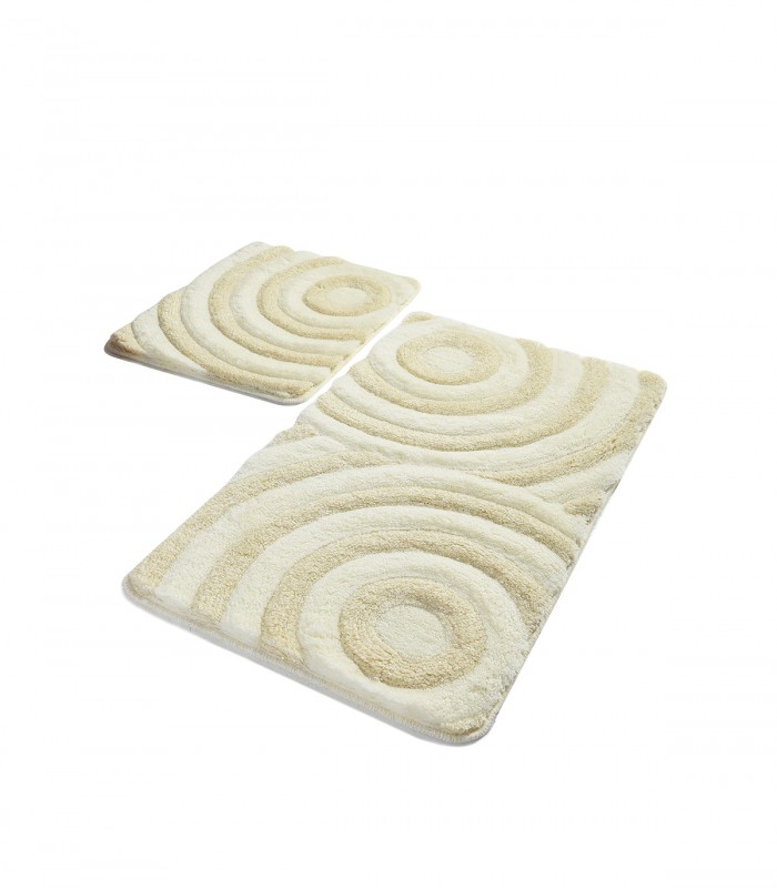 Set 2 covorase baie Wave Ecru, 60x100 cm, 50x60 cm, Antiderapant, Crem
