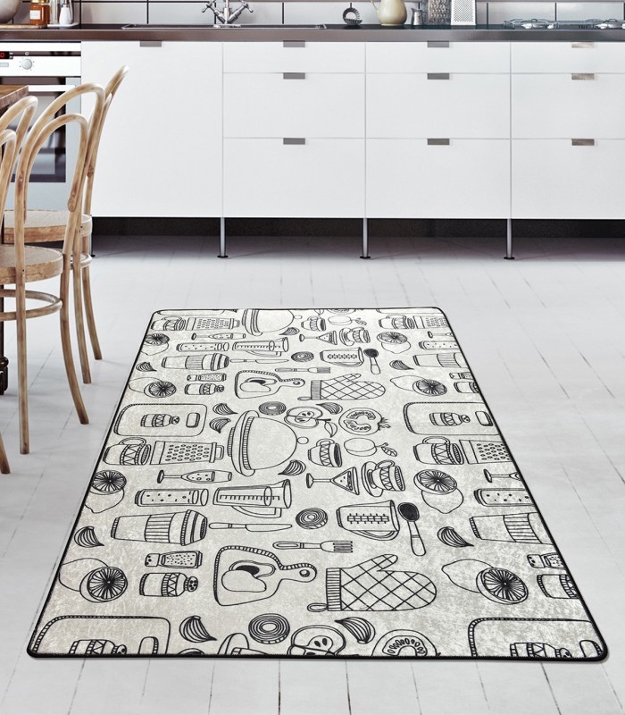 Covor bucatarie Cozinha DJT, 80 x 150 cm, Alb-Negru