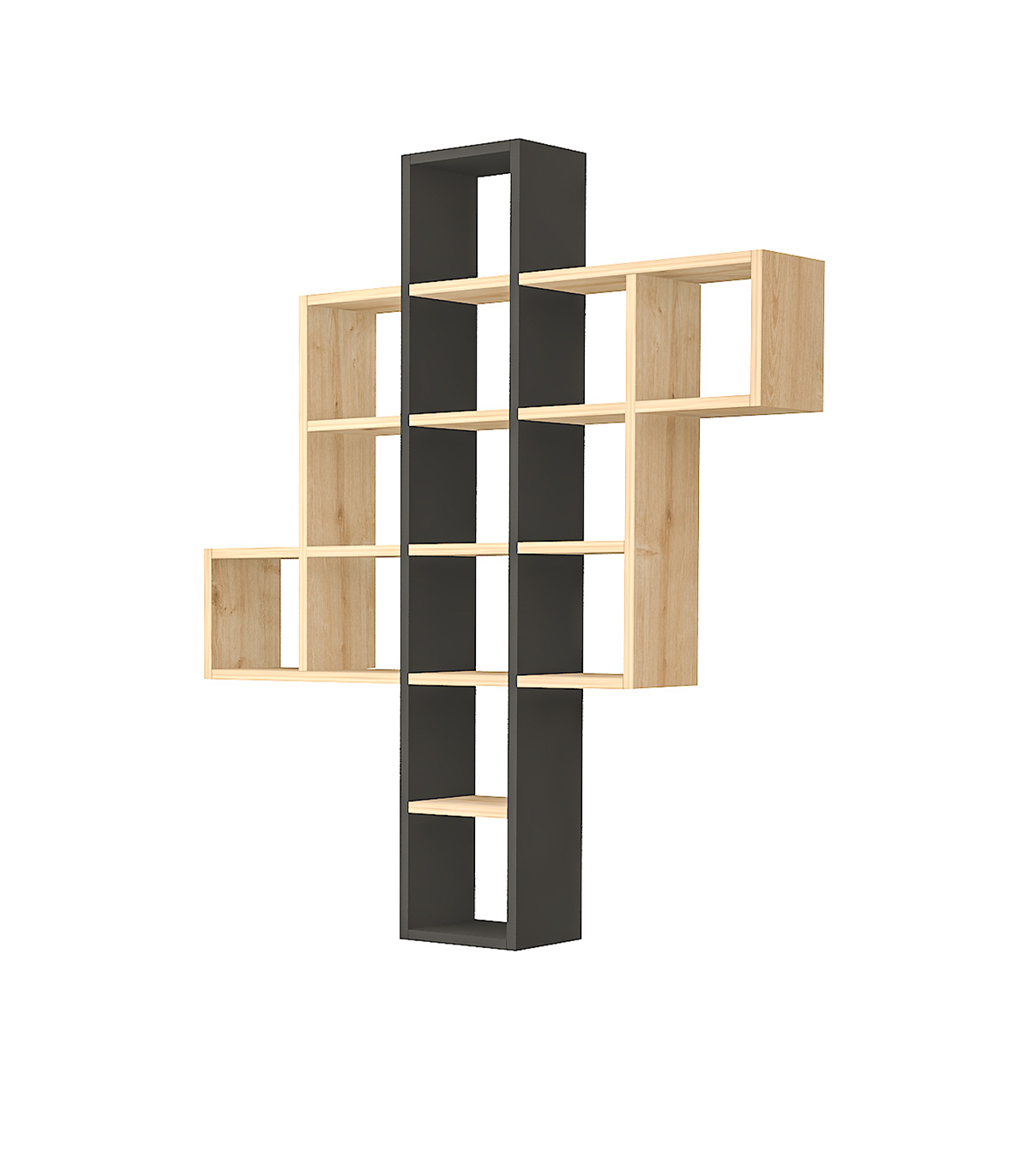Raft de perete Chike, 110.8 x 132.6 x 22 cm, Stejar-Negru 110.8 pret redus imagine 2022