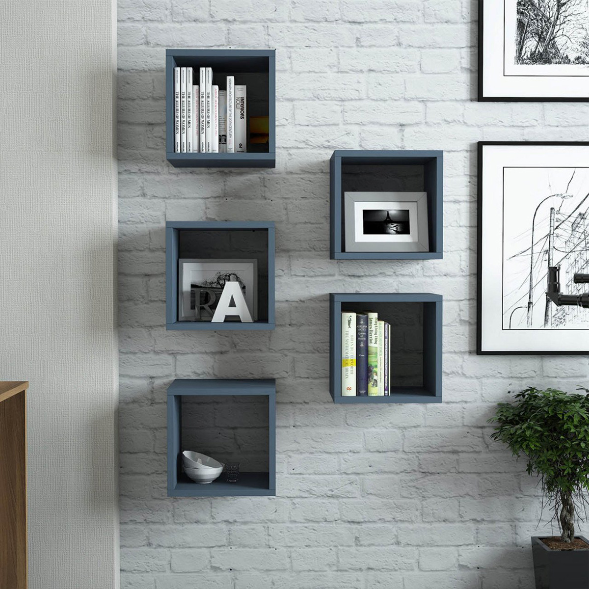 Rafturi de perete Box, 30 x 30 x 24 cm, Albastru Albastru pret redus imagine 2022 4
