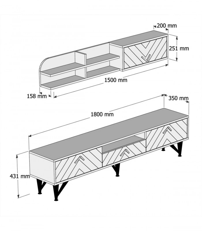 Set comoda Tv + polita Variant Londra, Marmura Neagra