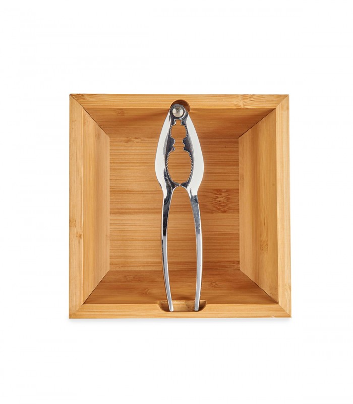 Spargator de nuci/alune cu recipient din bambus, 16 x 16 x 11 cm, Bambus