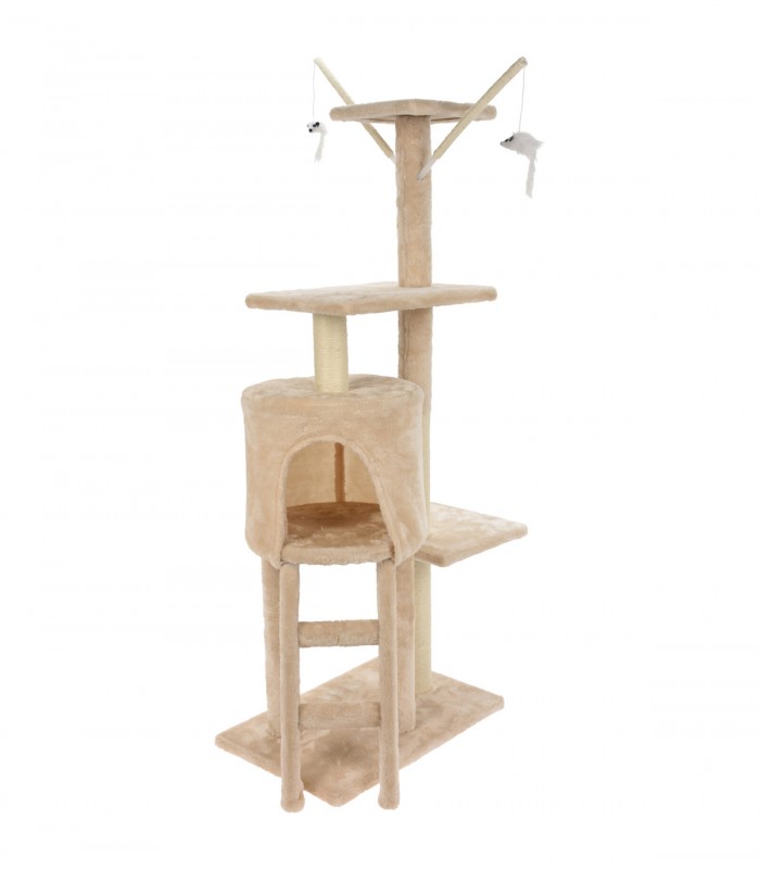 Ansamblu de joaca pentru pisici, 4 etaje, 6 stalpi, culcus si jucarie,  Sisal, Bej, 45 x 30 x 110 cm