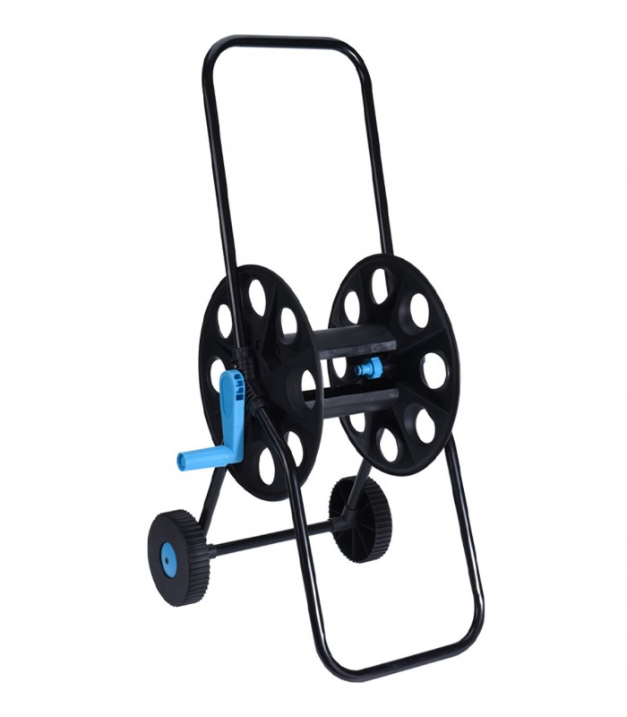 Carucior  cu tambur pentru furtun de gradina, Metal, Negru,  capacitate tambur 40 m