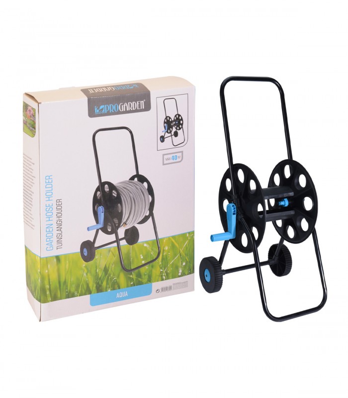 Carucior  cu tambur pentru furtun de gradina, Metal, Negru,  capacitate tambur 40 m