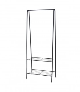Suport pentru haine  cu 2 rafturi ,  Metal, Negru, 61 x 34 x 152 cm