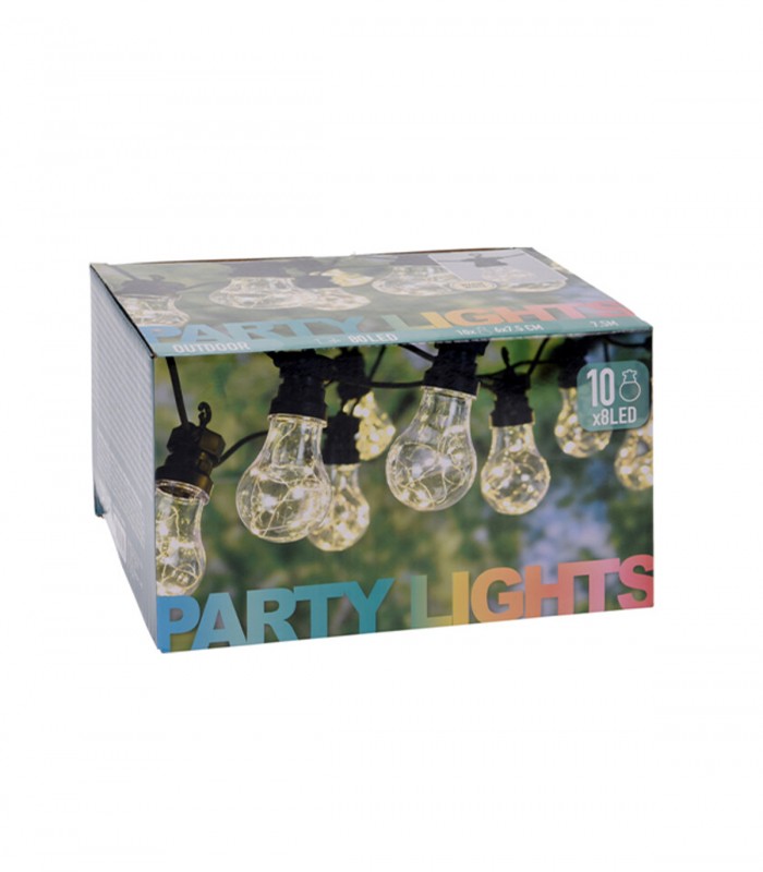 Ghirlanda luminoasa pentru exterior, 10 becuri,  80 LED,  IP44, 7.5 m