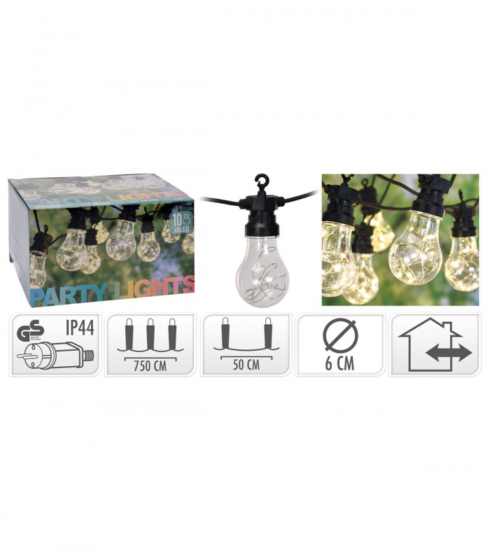 Ghirlanda luminoasa pentru exterior, 10 becuri,  80 LED,  IP44, 7.5 m