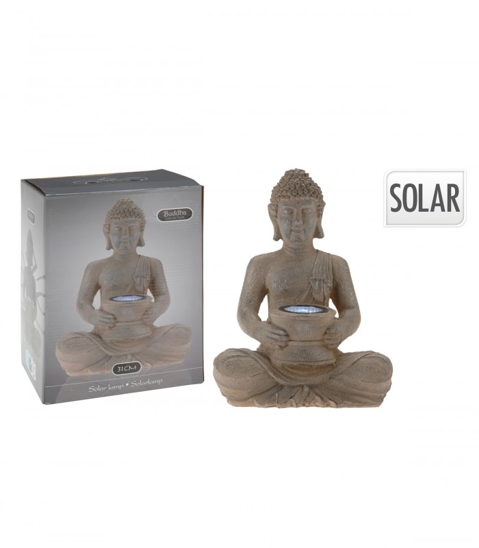 Lampa solara de gradina Buddha, 21x14x28 cm, Argintiu