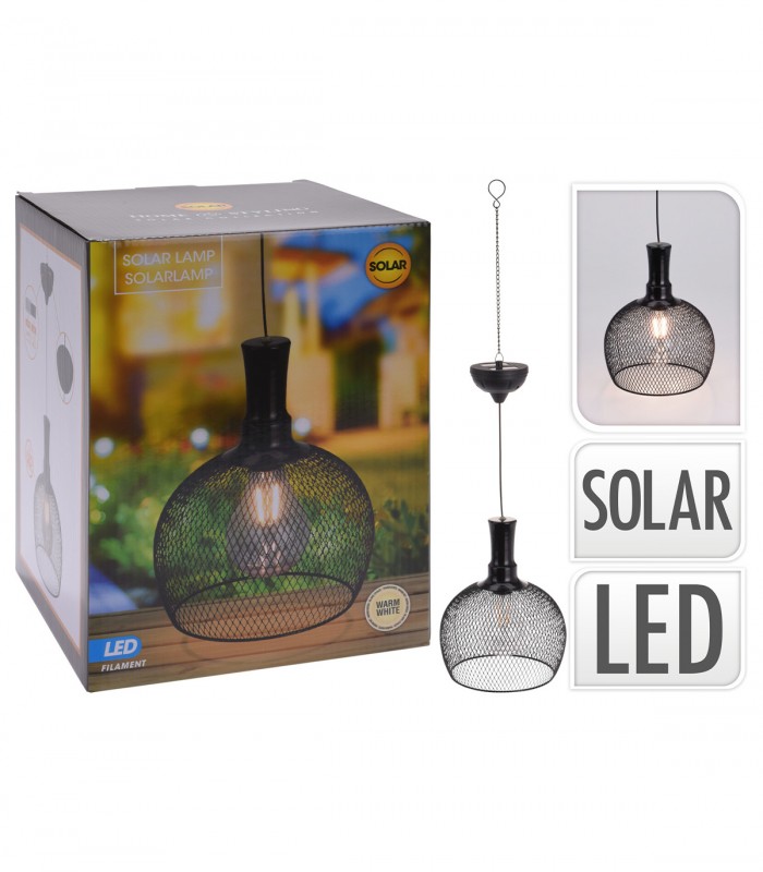 Lampa solara, tip pendul,  LED, Metal, Negru, 18,5 x 18,5 x 22,5 cm