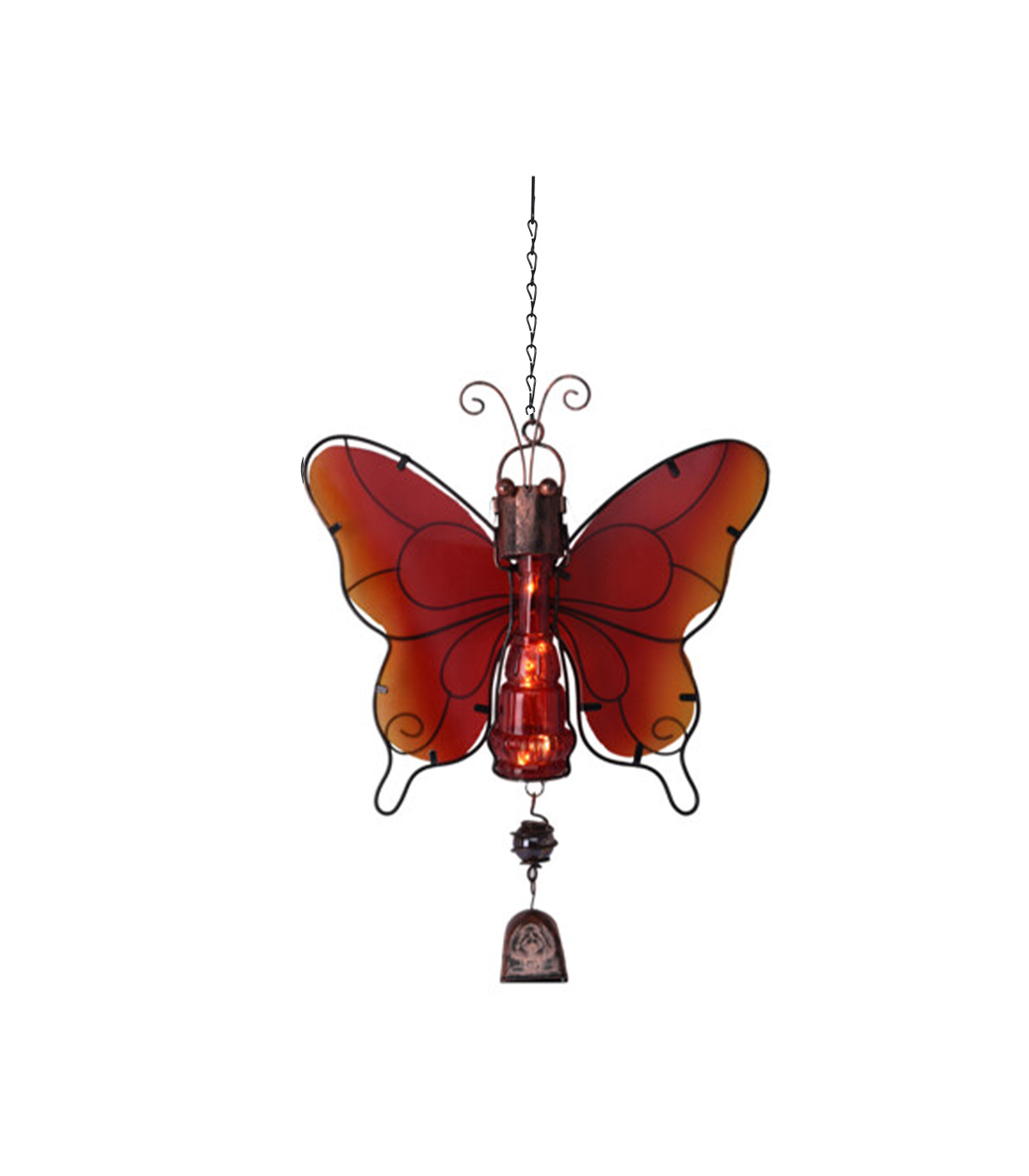 Decoratiune de gradina Butterfly cu lampa solara LED si clopotel, Portocaliu Butterfly