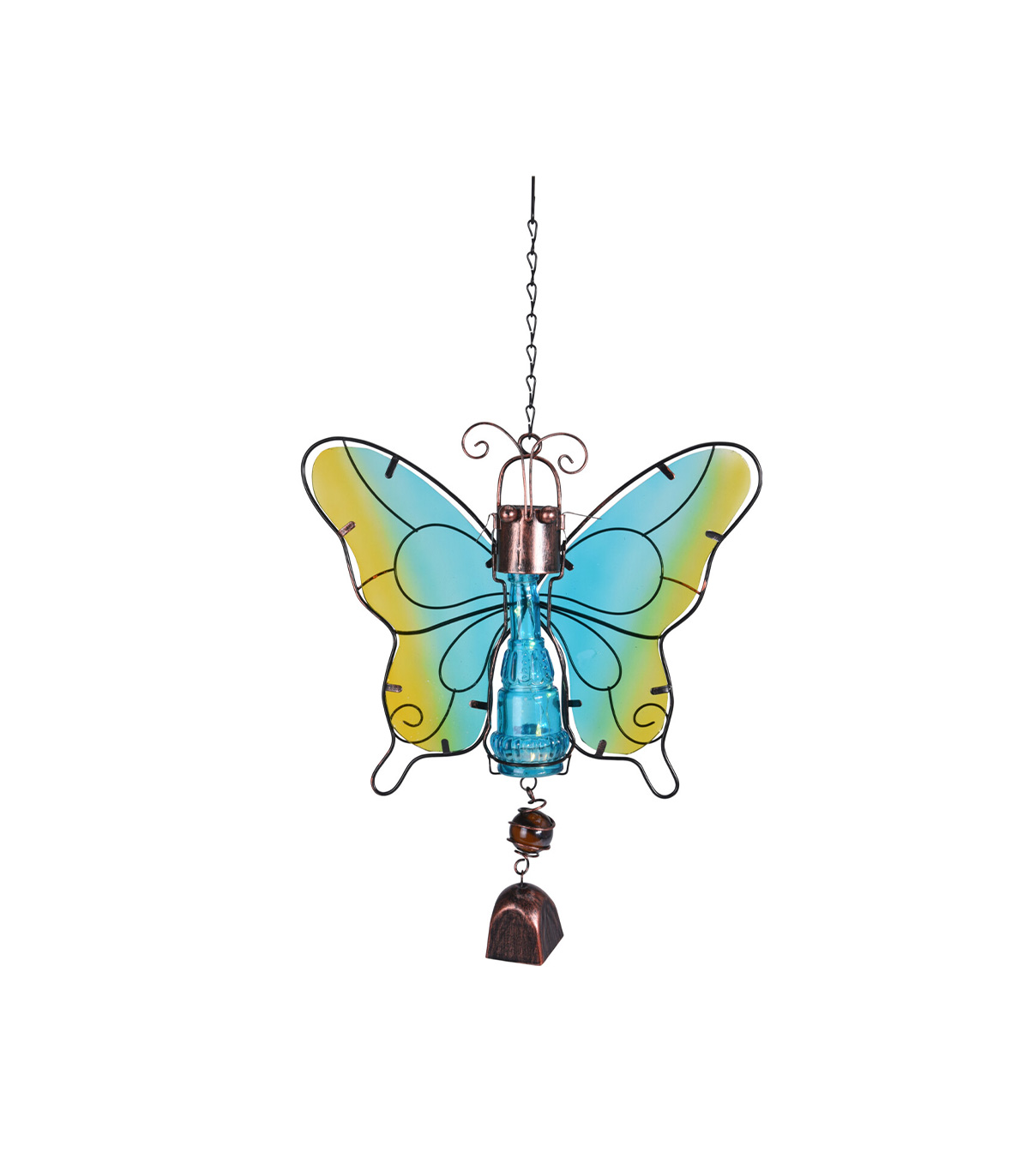 Decoratiune de gradina Butterfly cu lampa solara LED si clopotel, Albastru/Galben Albastru/Galben