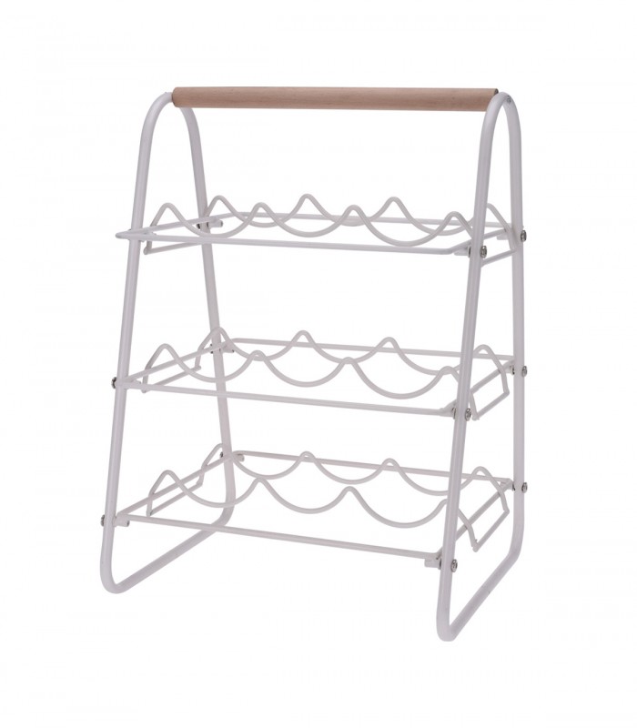 Suport 9 sticle vin,  Metal, Alb, 33 x 29 x 46 cm