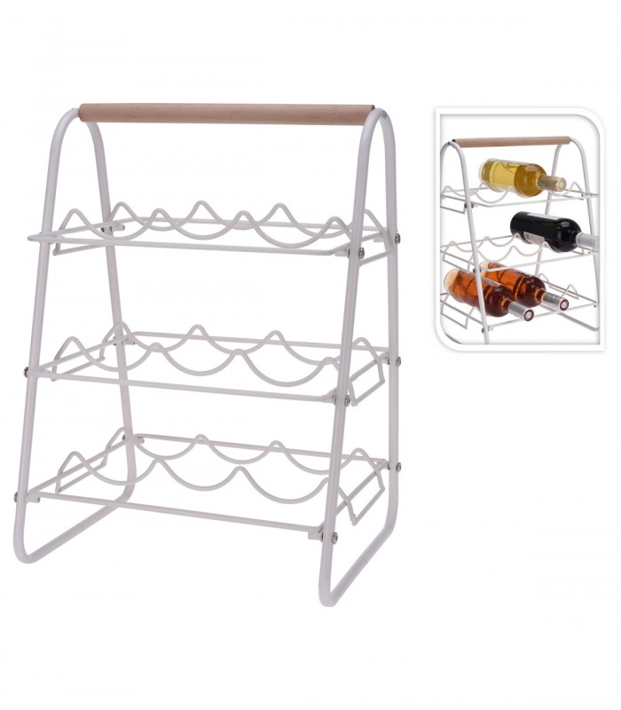 Suport 9 sticle vin,  Metal, Alb, 33 x 29 x 46 cm