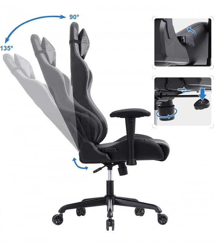 Scaun de birou/gaming cu spatar inalt, Gri, max. 150kg