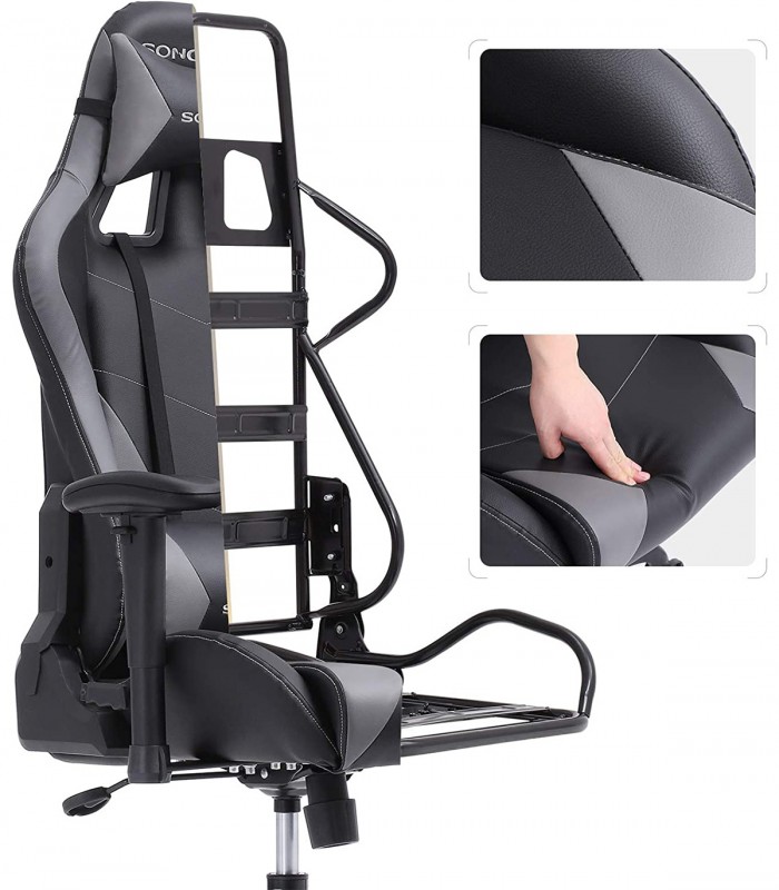 Scaun de birou/gaming cu spatar inalt, Gri, max. 150kg