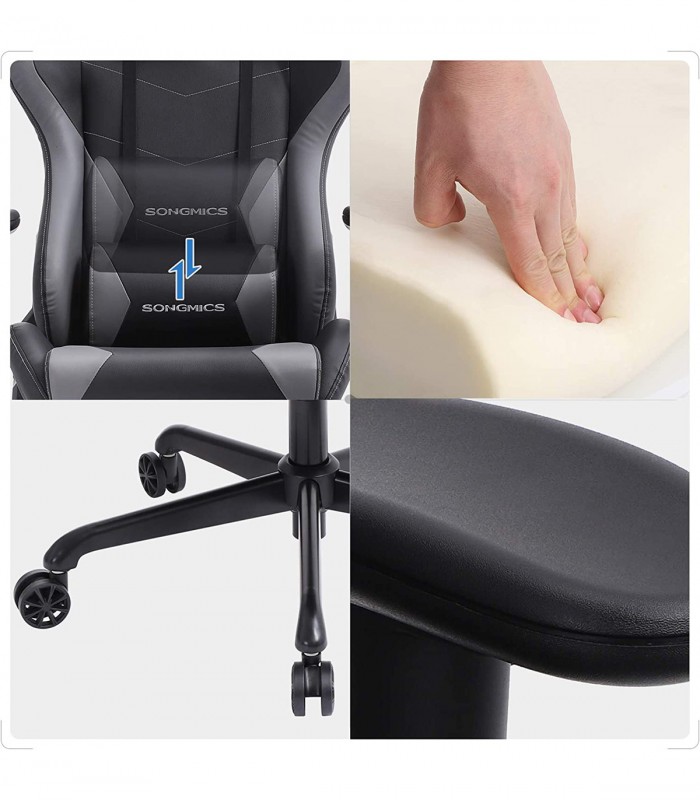 Scaun de birou/gaming cu spatar inalt, Gri, max. 150kg