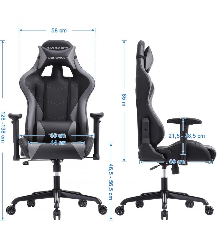 Scaun de birou/gaming cu spatar inalt, Gri, max. 150kg