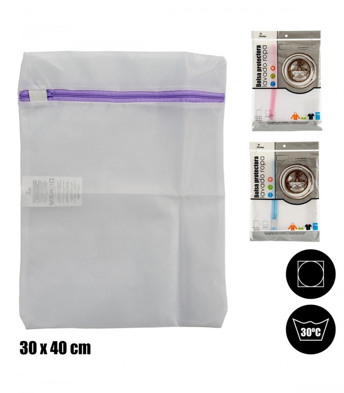 Set 3 saculeti de  protectie rufe delicate, Dreptunghiulari, Alb, Fermoar inchidere colorat, 22 x 31 cm