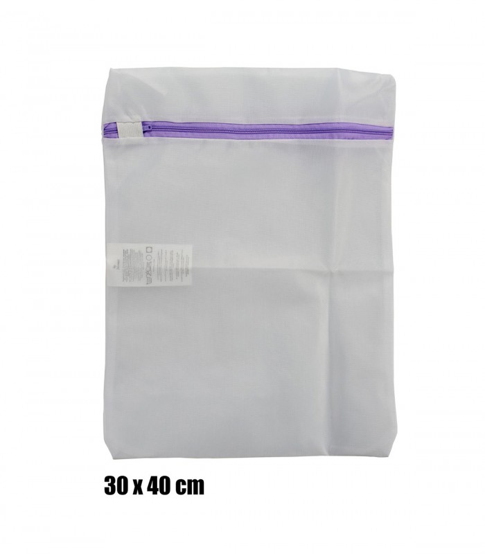 Set 3 saculeti de  protectie rufe delicate, Dreptunghiulari, Alb, Fermoar inchidere colorat, 22 x 31 cm