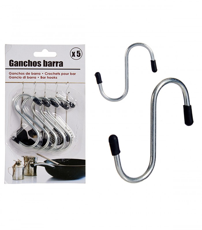 Set 5 carlige pentru bucatarie, Metal cromat, 17,5 x 10,5 x 1,5 cm