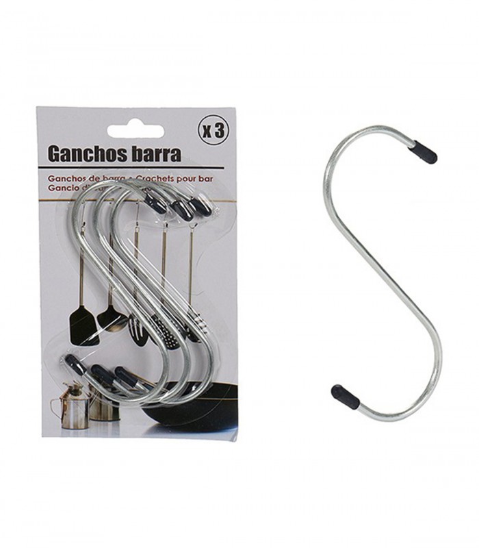 Set 3 carlige pentru bucatarie, Metal cromat, 17,5 x 9,5 x 1,5 cm