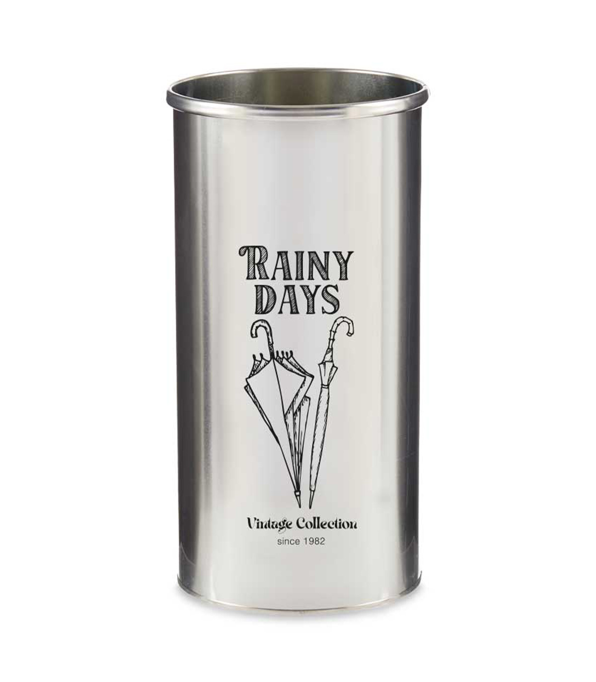 Suport pentru umbrele decorativ, Desen personalizat Rainy Days, Metal, Argintiu, 44 cm Alte