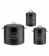 Set 3 recipiente depozitare pentru bucatarie, Metal,  Negru, Capacitate 0.98 l + 2 l + 6 l