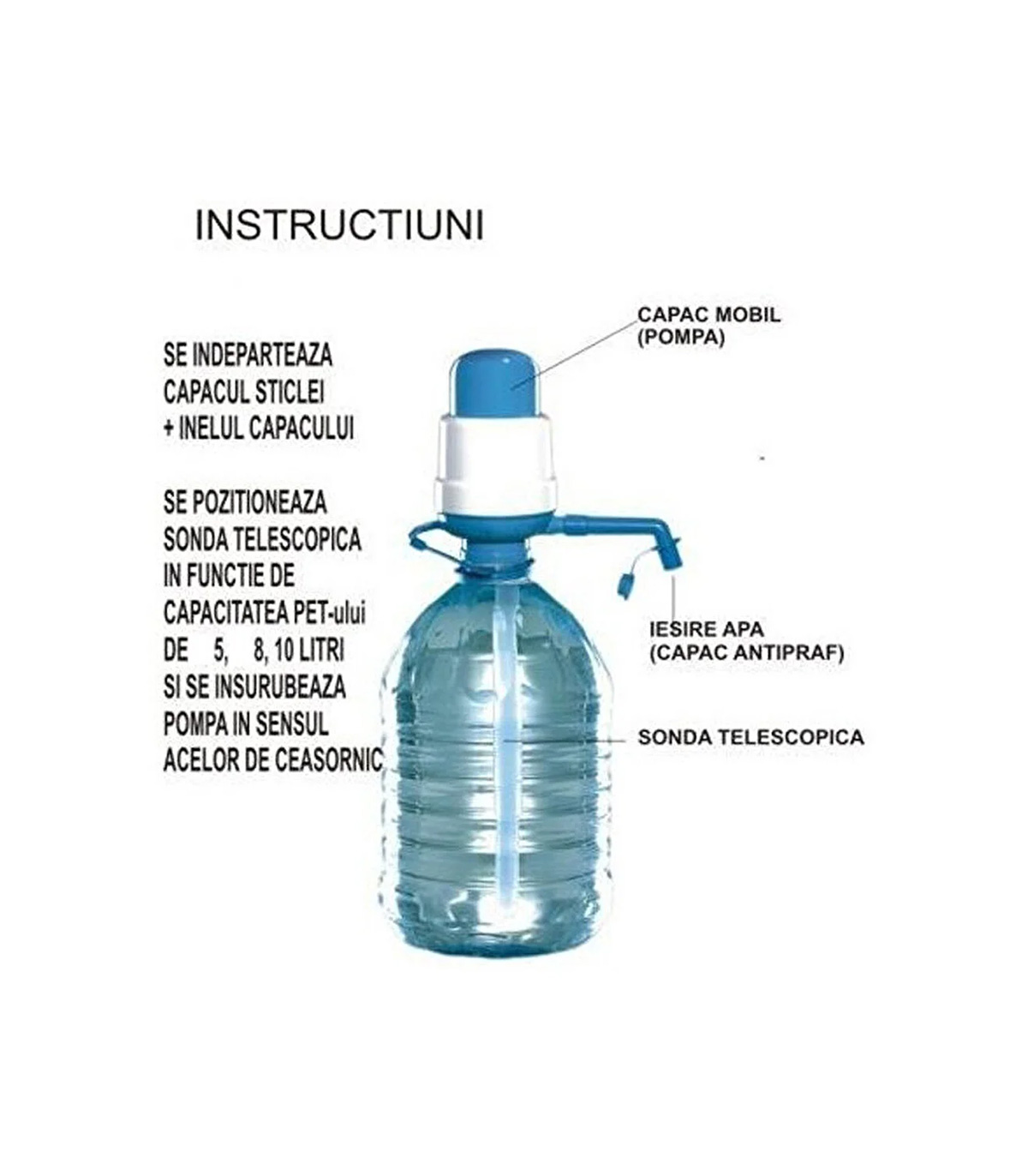 Pompa manuala pentru bidon apa, 2.5 L – 10 L, Albastru/Alb 2.5 pret redus imagine 2022 6