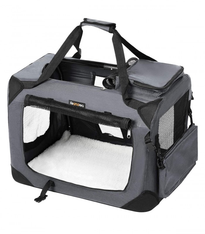 Geanta transport caini/pisici talie mica si medie, Pliabila, Gri, 60 x 40 x 40 cm