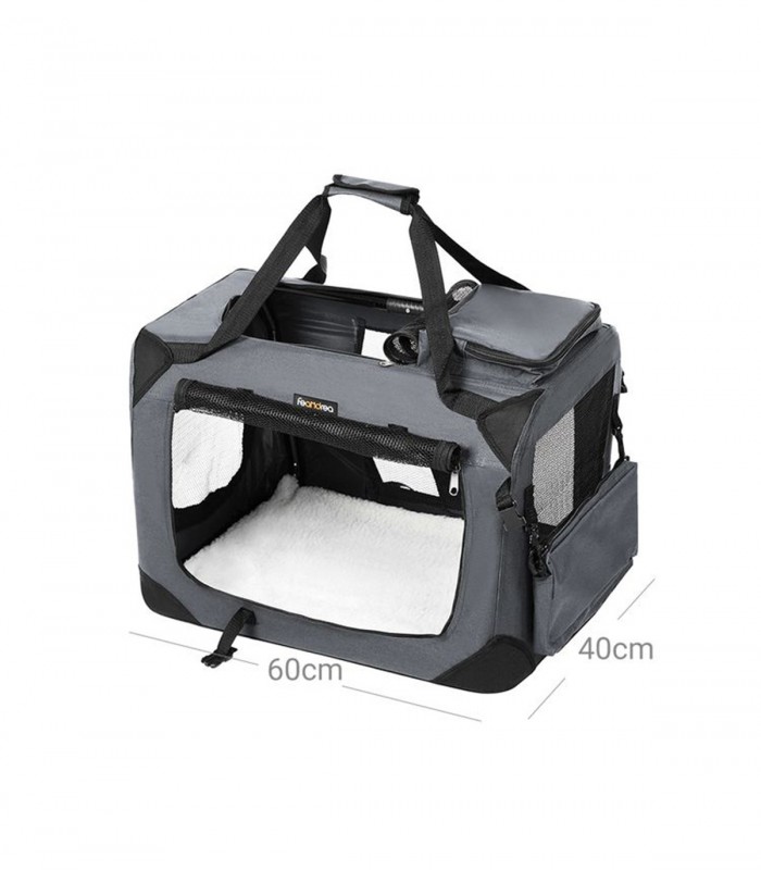 Geanta transport caini/pisici talie mica si medie, Pliabila, Gri, 60 x 40 x 40 cm