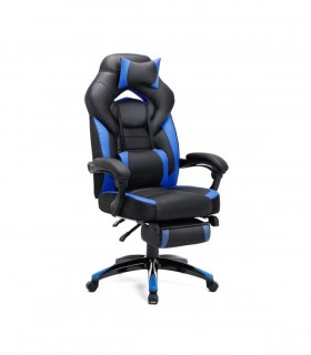 Scaun de birou/gaming cu spatar inalt, Albastru+Negru