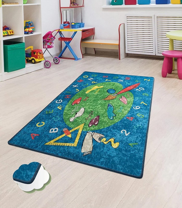 Covor pentru copii Coloring, Albastru, 100x160 cm