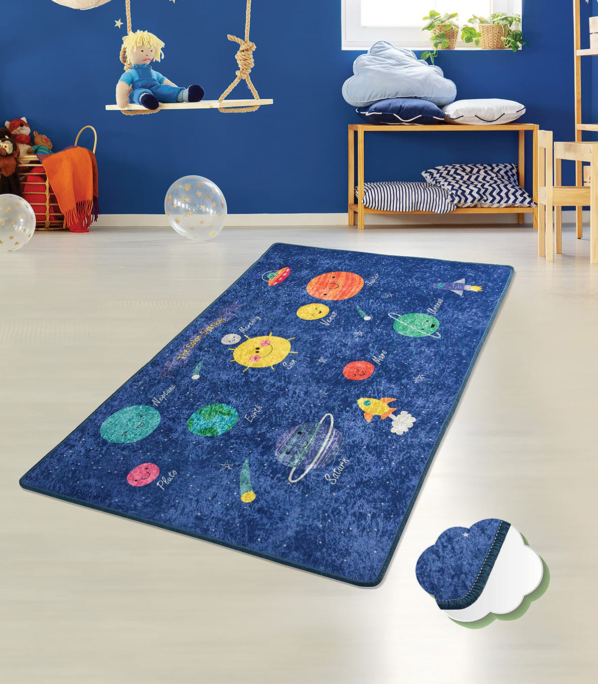 Covor pentru copii Space, Albastru, 100×160 cm 100x160 pret redus imagine 2022 3