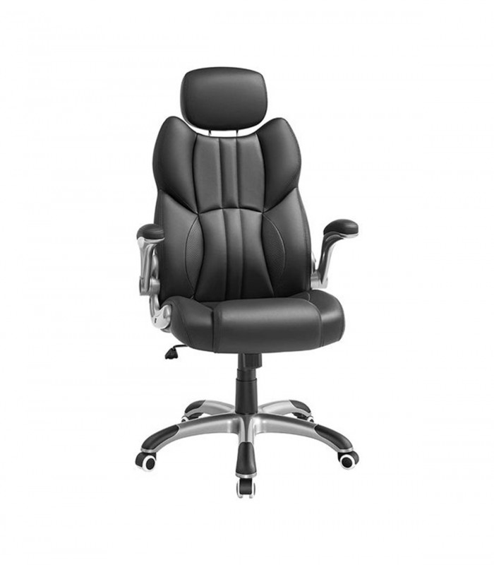Scaun birou directorial, brate si tetiera reglabile, spatar ergonomic, piele ecologica, Negru