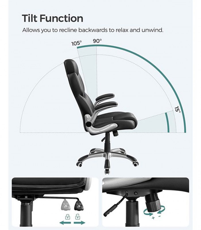 Scaun birou directorial, brate si tetiera reglabile, spatar ergonomic, piele ecologica, Negru