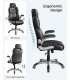 Scaun birou directorial, brate si tetiera reglabile, spatar ergonomic, piele ecologica, Negru