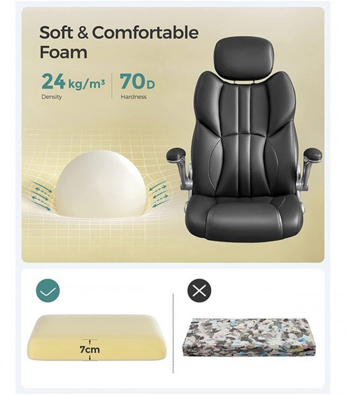 Scaun birou directorial, brate si tetiera reglabile, spatar ergonomic, piele ecologica, Negru