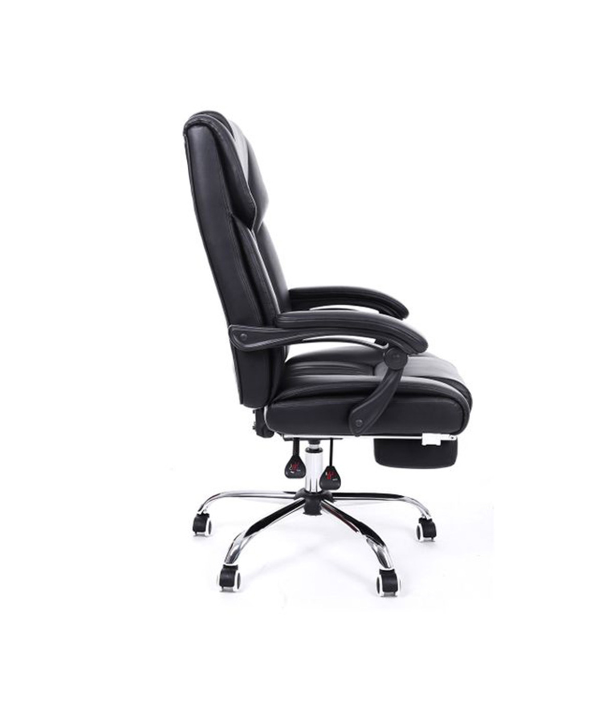 Scaun de birou directorial, reglabil, suport pentru picioare, perna lombara, piele ecologica, Negru birou