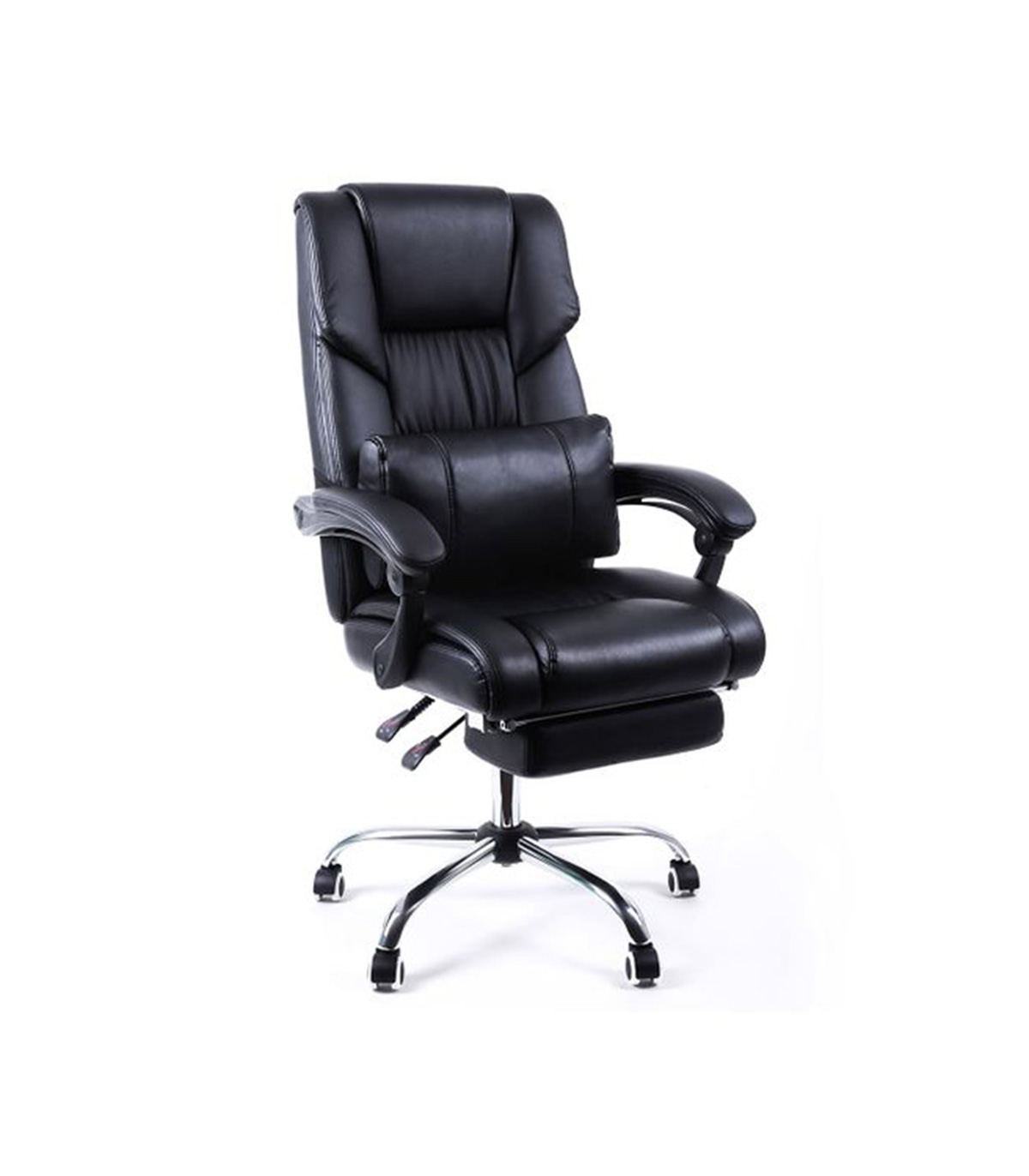 Scaun de birou directorial, reglabil, suport pentru picioare, perna lombara, piele ecologica, Negru Birou