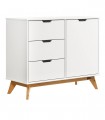Comoda Borneo Alb, 3 sertare, 2 rafturi cu usa, lemn de pin, 96 x 40 x 79cm