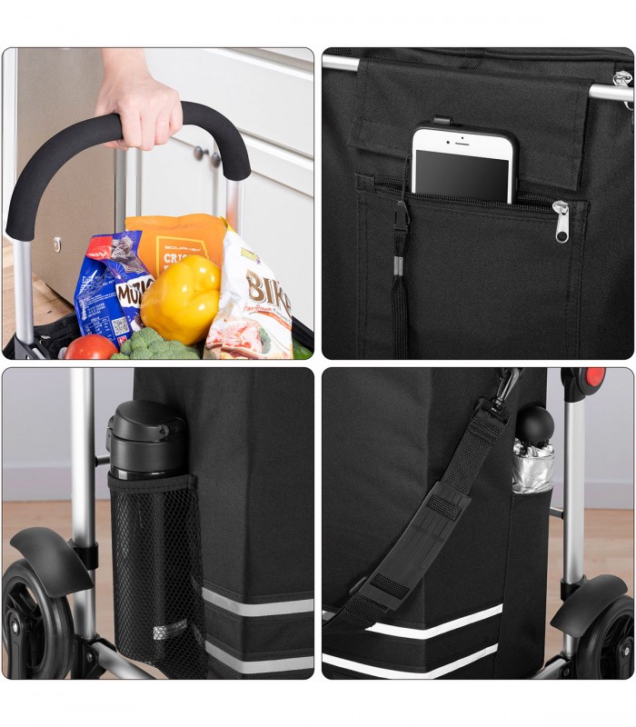 Carucior cumparaturi  Stairs Climber, pliabil, husa detasabila, 3 roti,  Metal/Poliester, Negru