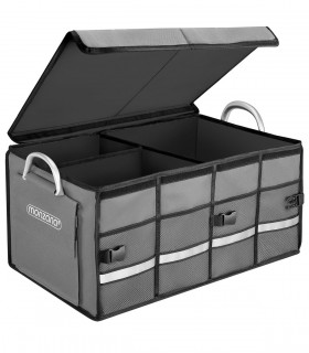 Cutie organizare portbagaj, impermeabila, pliabila,  3 compartimente, buzunare exterioare,  63 l, 60 x 35 x 30 cm, Gri