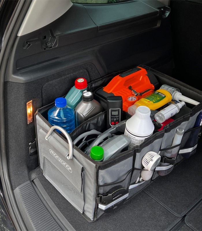 Cutie organizare portbagaj, impermeabila, pliabila,  3 compartimente, buzunare exterioare,  63 l, 60 x 35 x 30 cm, Gri