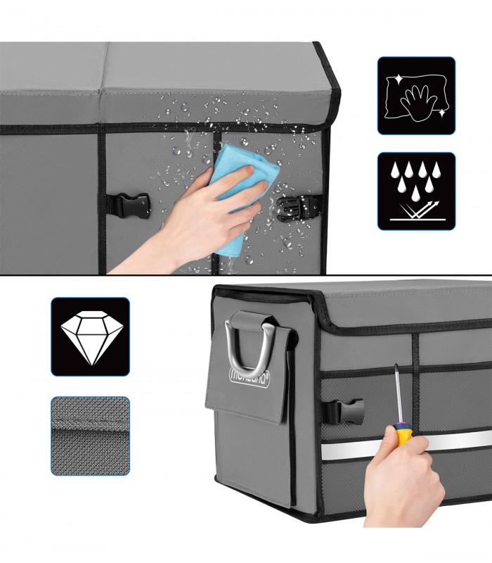 Cutie organizare portbagaj, impermeabila, pliabila,  3 compartimente, buzunare exterioare,  63 l, 60 x 35 x 30 cm, Gri