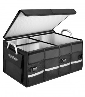 Cutie organizare portbagaj cu izolatie, impermeabila, pliabila, 3 compartimente, 63 l, 60 x 35 x 30 cm, Negru