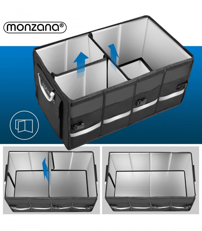 Cutie organizare portbagaj cu izolatie, impermeabila, pliabila, 3 compartimente, 63 l, 60 x 35 x 30 cm, Negru